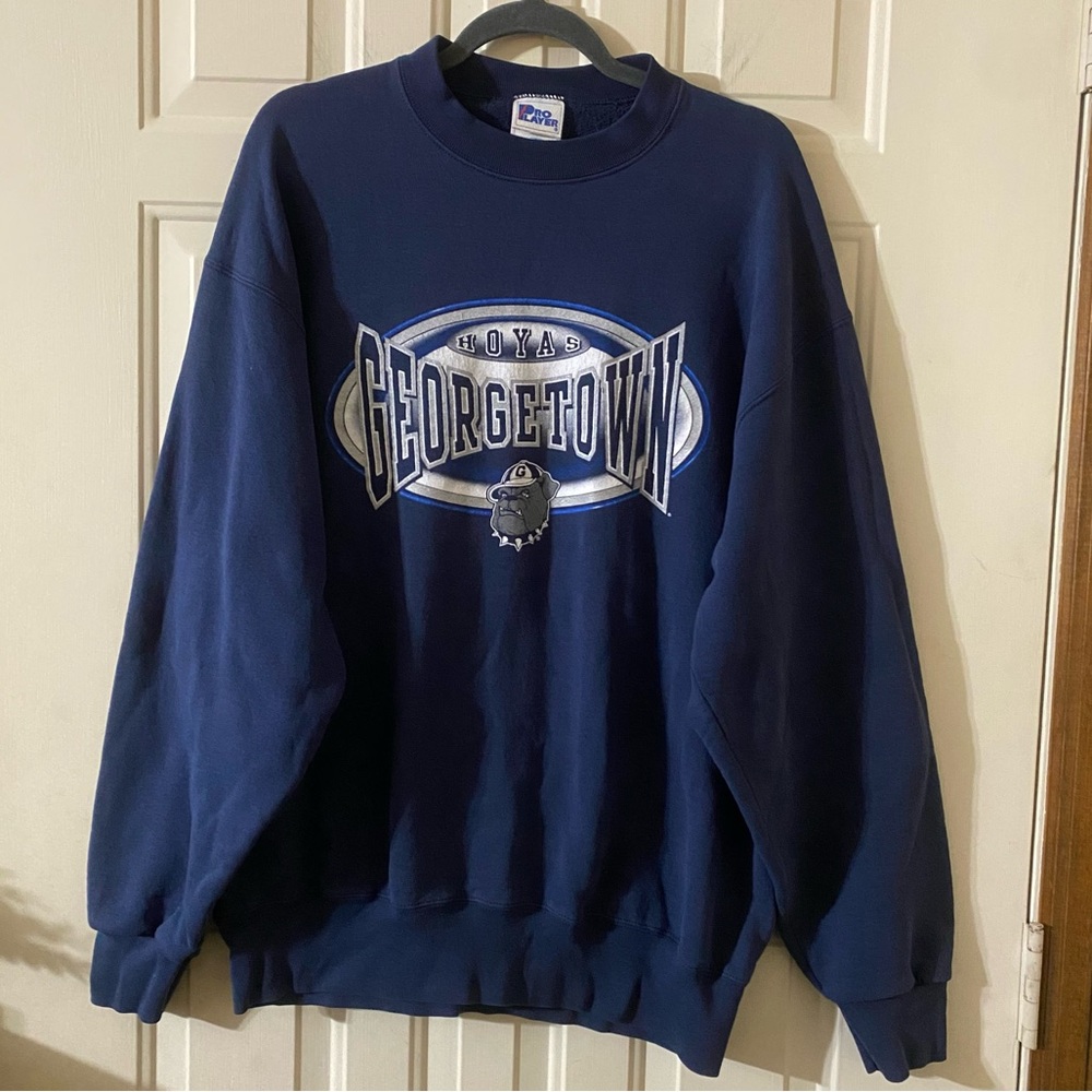 Vintage 1990s Georgetown Hoyas Sweatshirt Pullover Navy Blue Pro Player XL USA